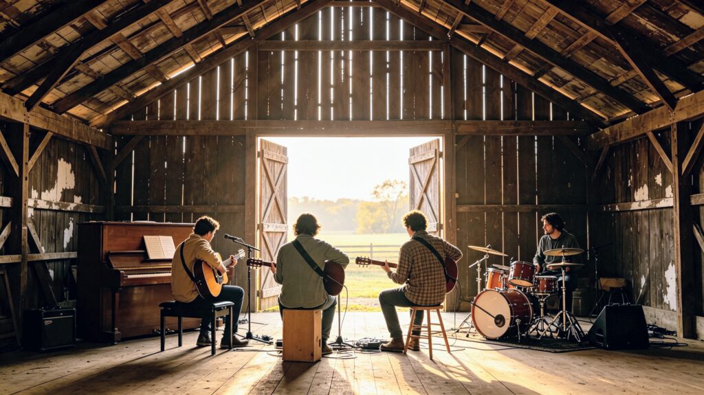 Musiciens dans une grange