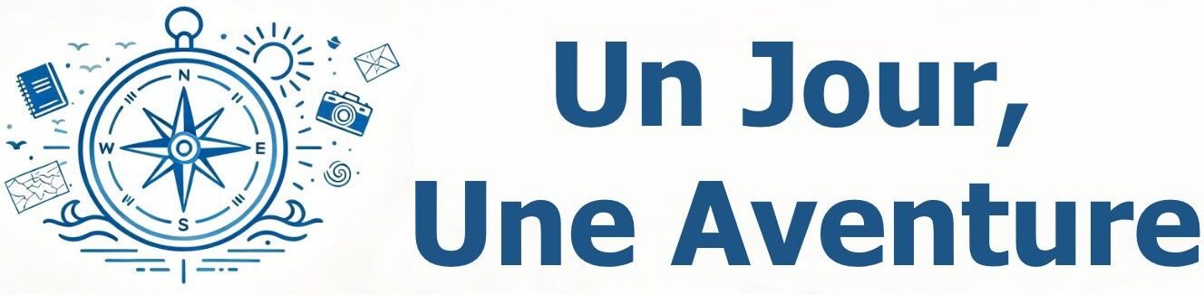Un Jour, Une Aventure avec une boussole et des icônes de voyage